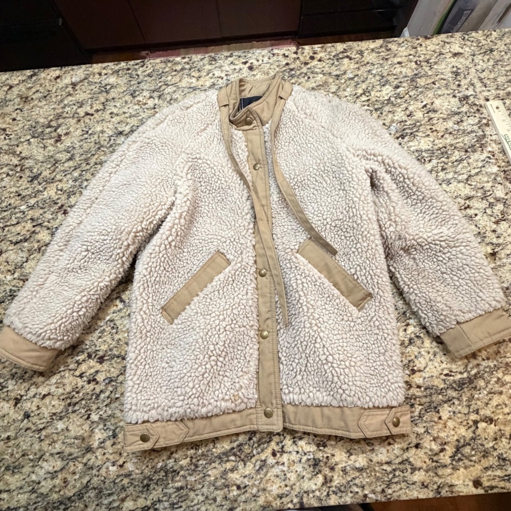 Vintage Fox Point Sherpa Fleece Jacket Cream Tan Union Made Women Size 8 ws